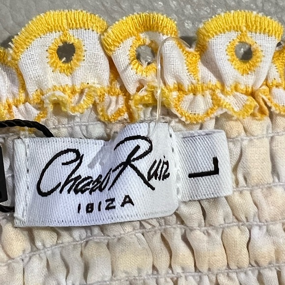 🔥Charo Ruiz Ibiza gorgeous yellow and white eyelet Tessa top with ruffle straps - Picture 6 of 6